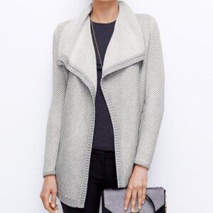 Ann Taylor Open Front Cardigan Sweater Coatigan Draped Cascading Collared Gray M